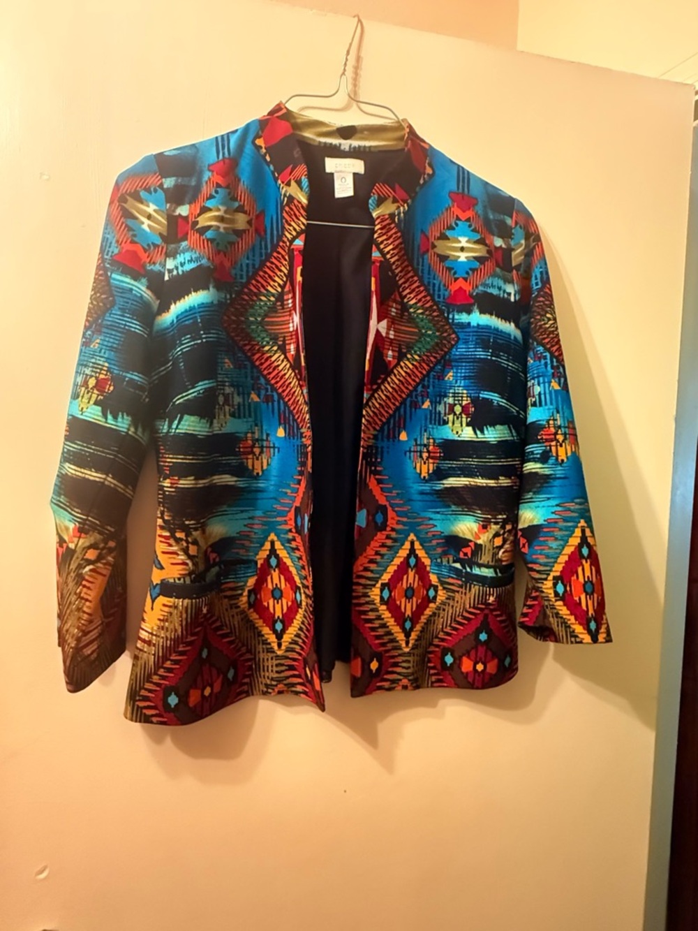 Chico's Multicolor Aztec-Print Open-Front Jacket - Picture 3 of 8